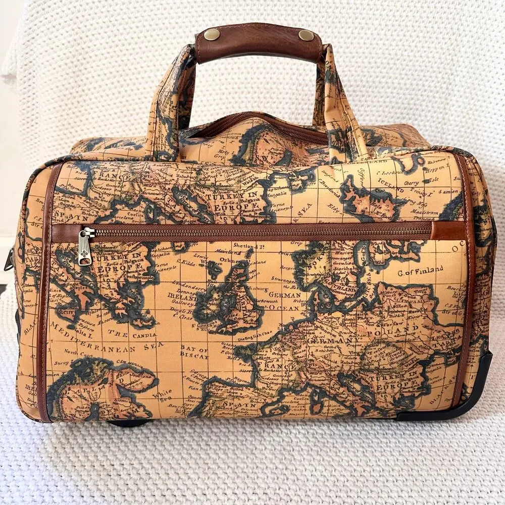 Patricia Nash European Map Tan Yellow Sibillini Small Trolley Overnight NWOT